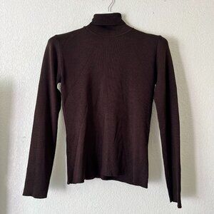 Georgiou Studio Women's Turtleneck Long Sleeve Knit Casual Sweater Brown Medium